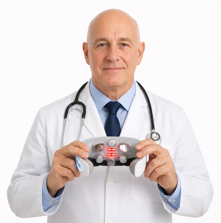 Physician holding the Ryzewell MagicPro 3.0 neck device